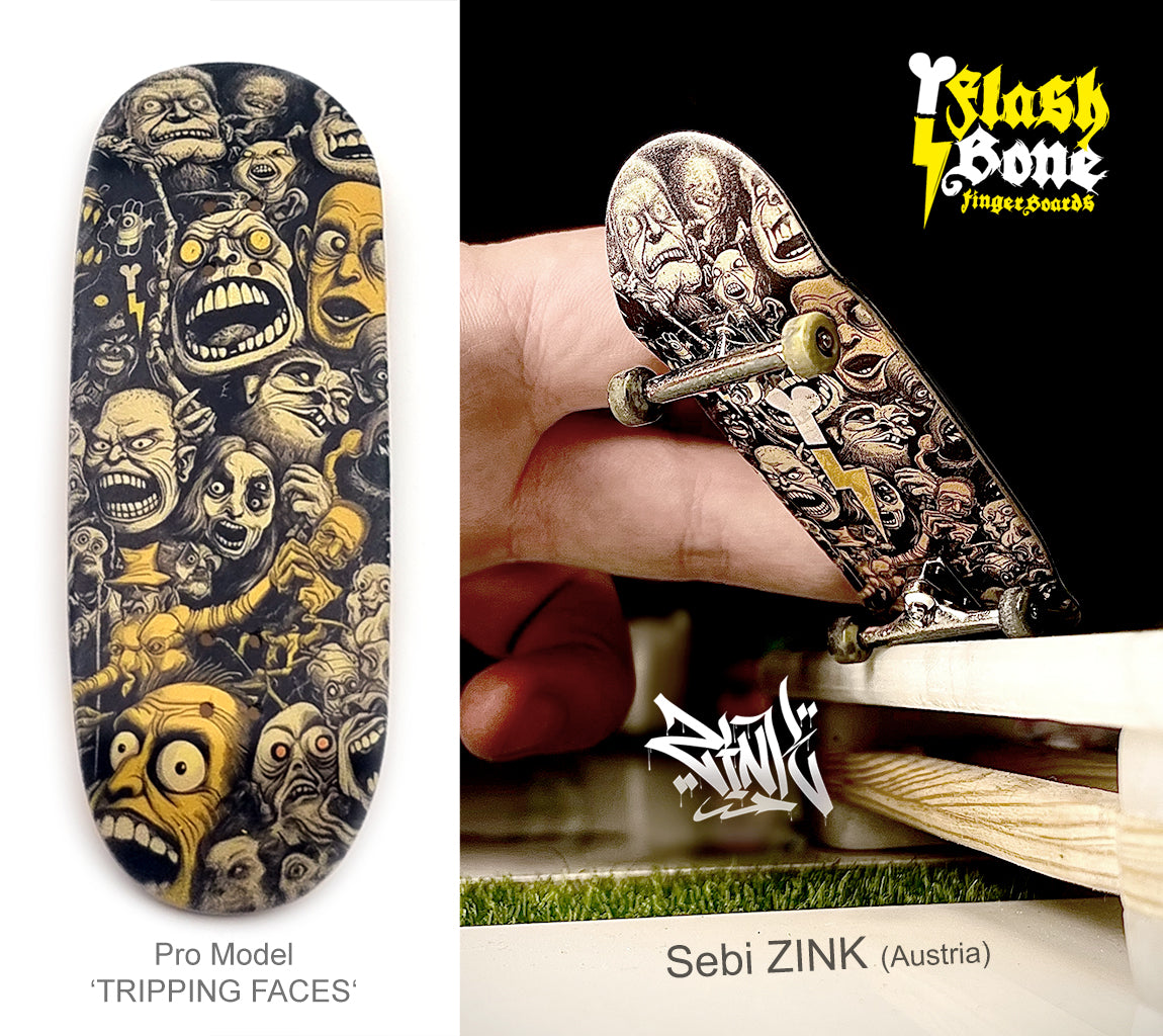 FlashBone Fingerboard Pro Deck 'TRIPPING FACES - Sebi ZINK Pro Model' (various shapes)