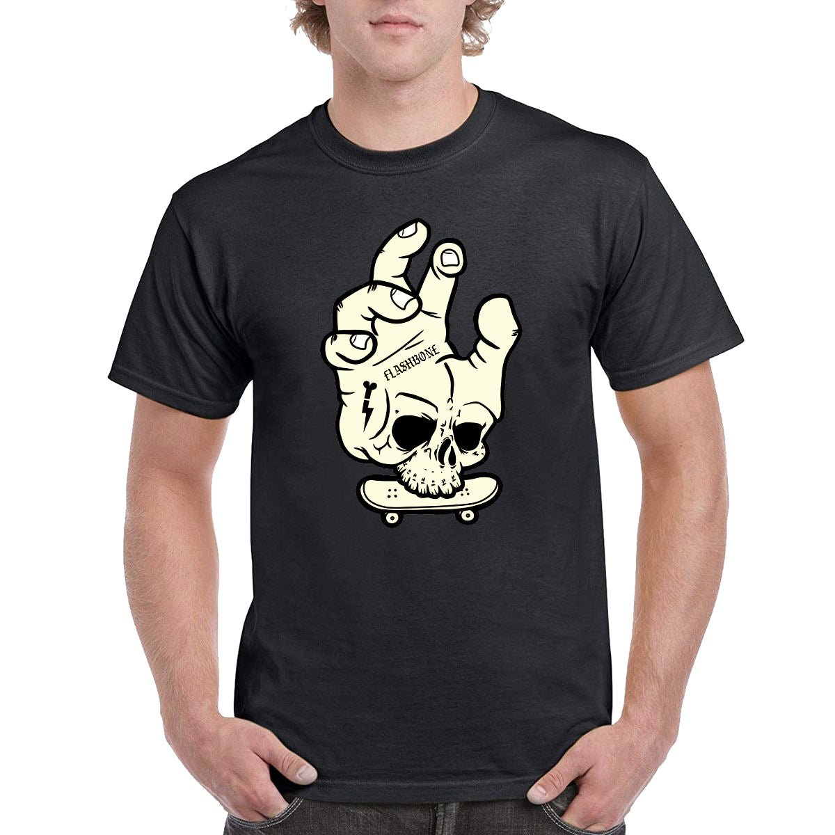 FlashBone "Handfreak" T-Shirt (Black) front & back print
